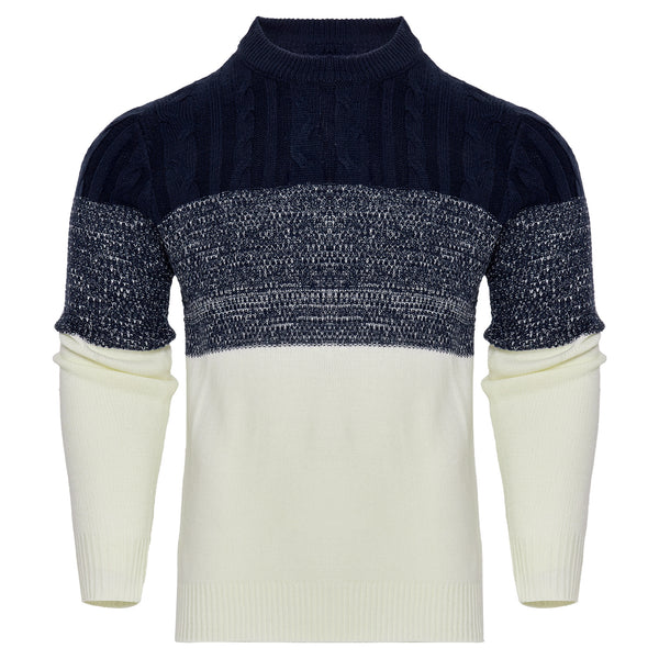 Men's Casual Color Block Long Sleeve Cable Knit Pullover Sweater