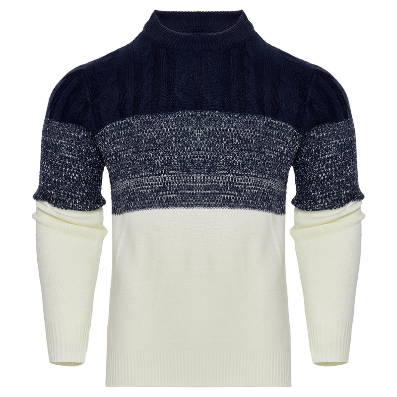 Men's Casual Color Block Long Sleeve Cable Knit Pullover Sweater