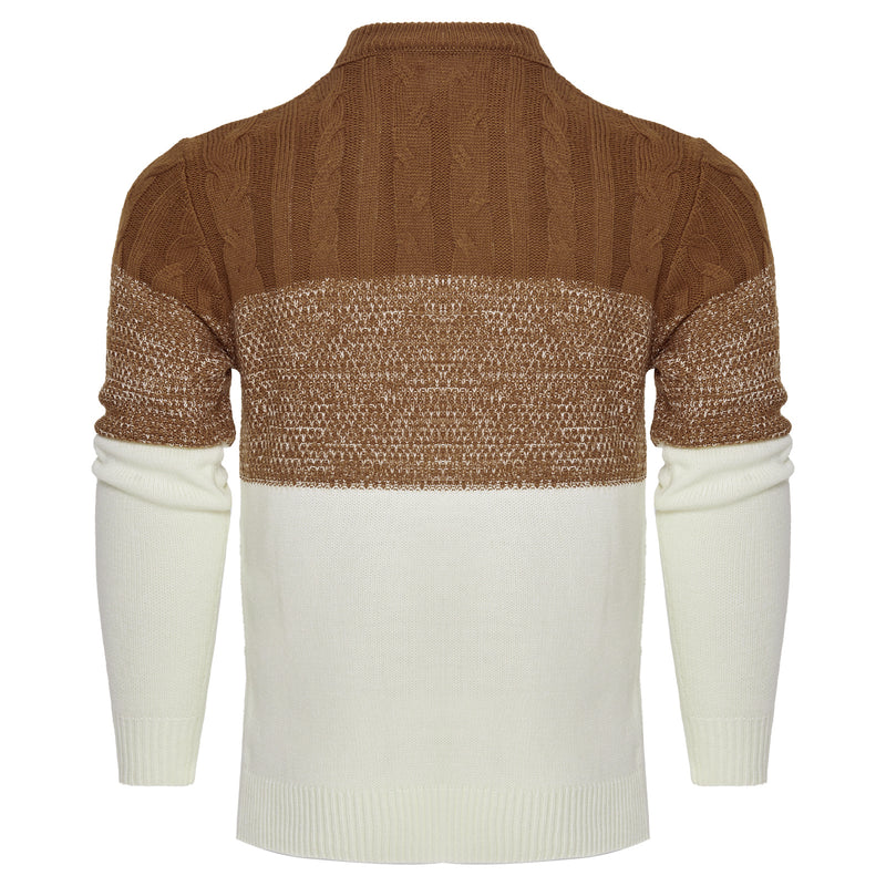 Men's Casual Color Block Long Sleeve Cable Knit Pullover Sweater