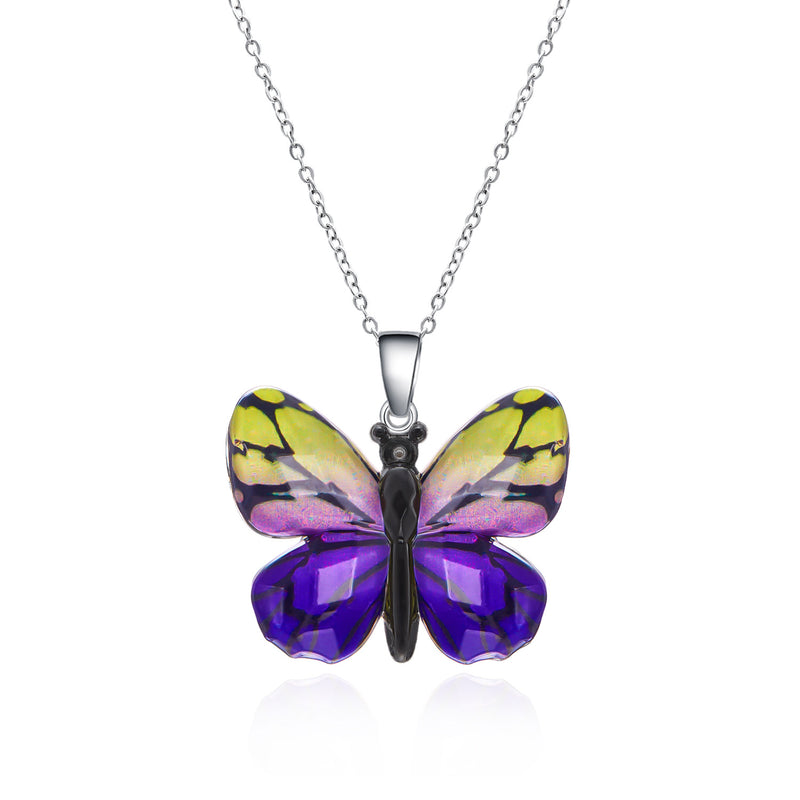 Women's Stainless Steel Retro Multi-color Butterfly Necklace