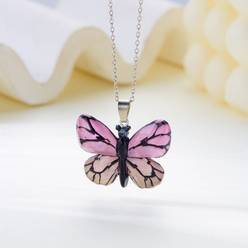 Women's Stainless Steel Retro Multi-color Butterfly Necklace