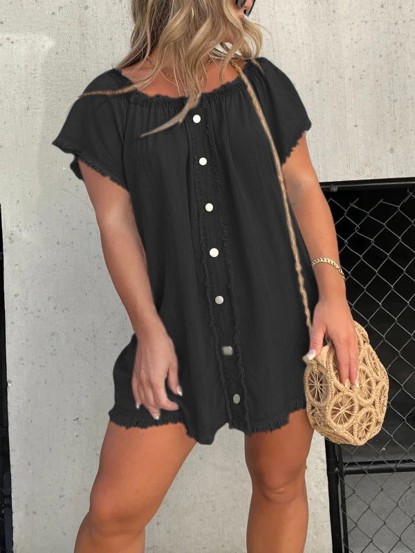 Women's Denim Off-shoulder Tassel Dress