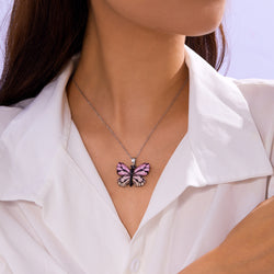 Women's Stainless Steel Retro Multi-color Butterfly Necklace