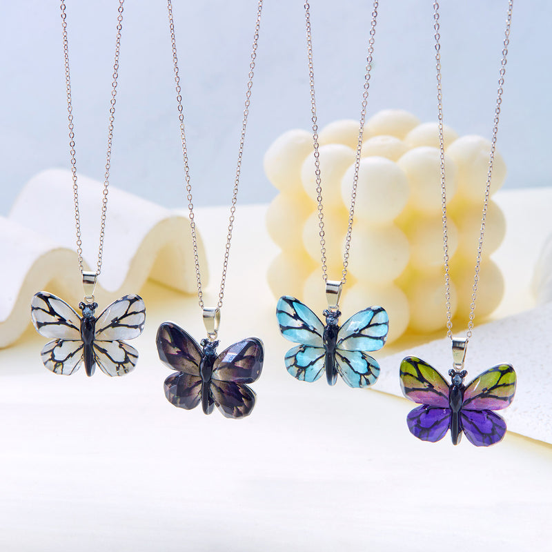 Women's Stainless Steel Retro Multi-color Butterfly Necklace