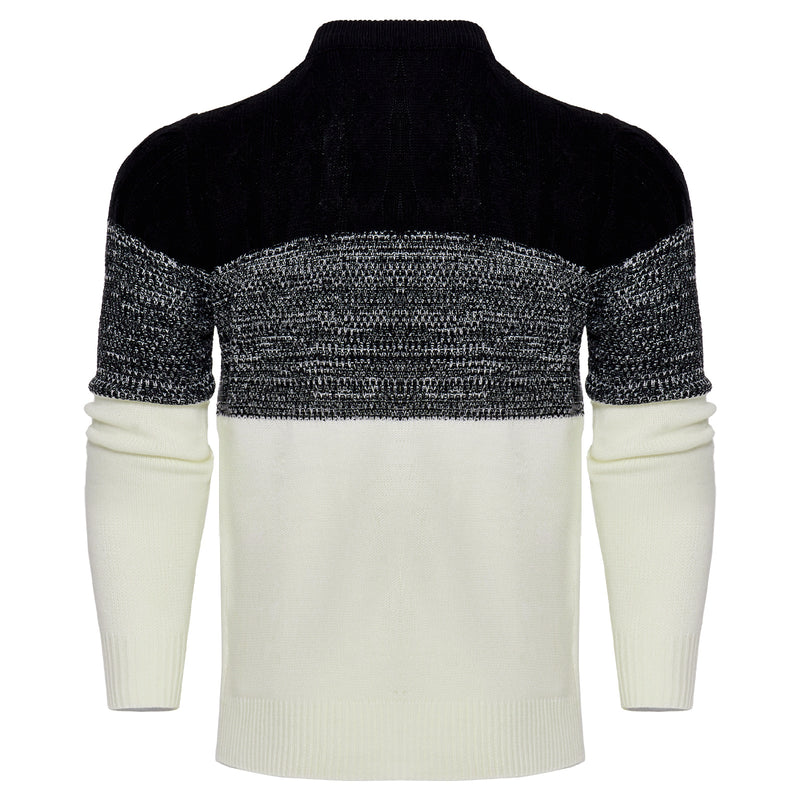 Men's Casual Color Block Long Sleeve Cable Knit Pullover Sweater