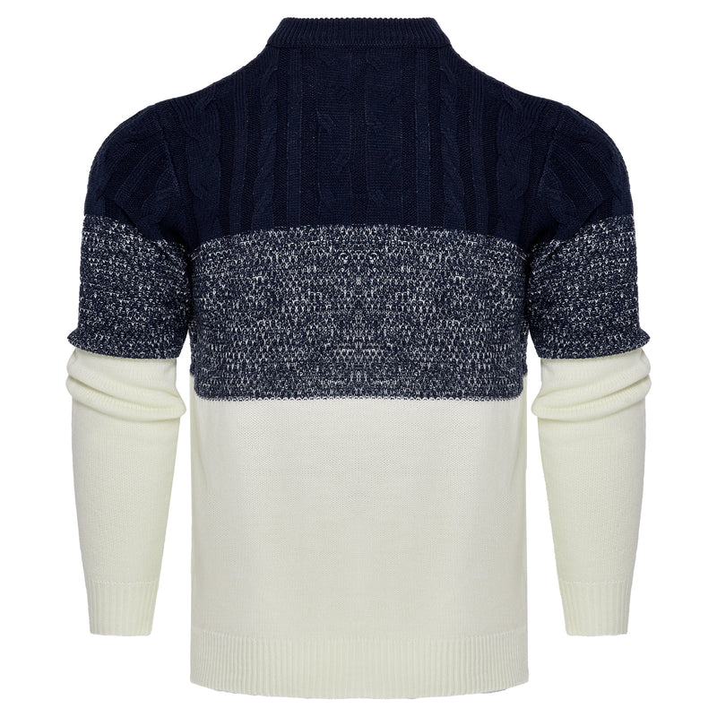 Men's Casual Color Block Long Sleeve Cable Knit Pullover Sweater